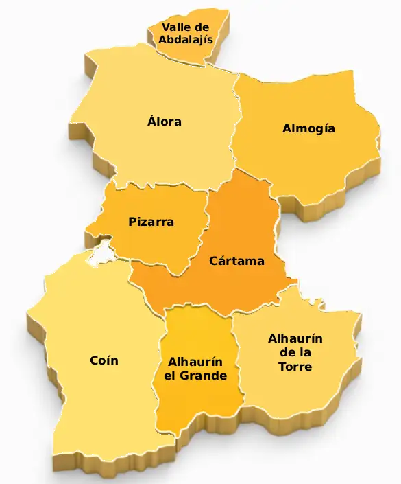 Mapa de la comarca del Valle del Guadalhorce